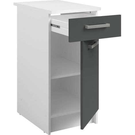 Mueble de Cocina Bajo, Mueble modular inferior Vetro 1 cajón 1 puerta Gris brillante y Blanco 40x84x60 cm