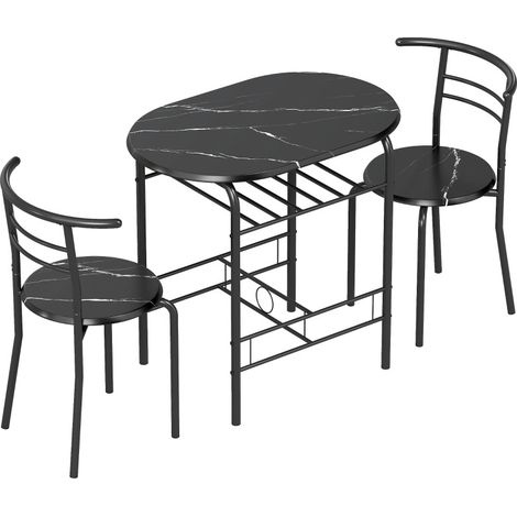 Conjunto de comedor 3 piezas para 2 personas con estante, negro efecto mármol HOMVRA (1/5)