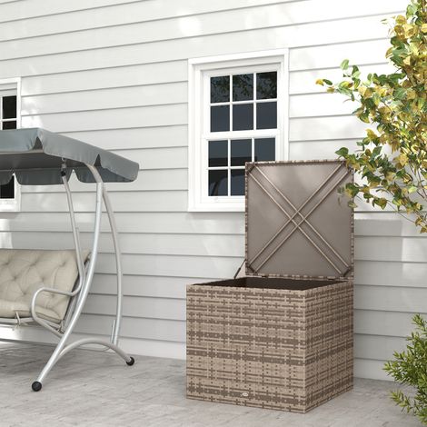 Garten-Aufbewahrungsbox  – Synthetisches Rattan, 75 x 75 x 70 cm – Gasdruckfeder & Stahlrahmen – Tragkraft 50 kg