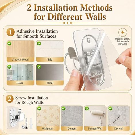 Supports de Tringle à Rideaux, Fixation Autocollante pour Salle de Bain, Barre a Rideaux Sans Percage, Ø 1.5-3.3 cm Rideaux/Salle de Bain (1/2)