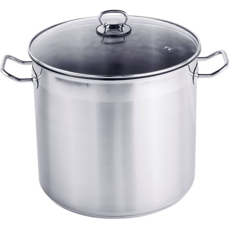 XL Edelstahl Kochtopf mit Glas Deckel - 15 L / 28 x 25 cm - Universaltopf mit Aluminium Kapselboden - Suppen Eintopf Universal Koch Topf für Herd und Ofen