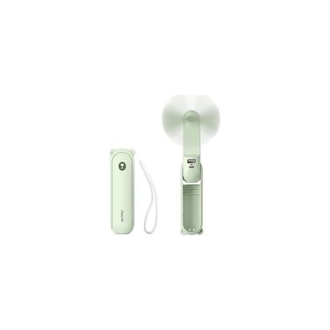 Mini-Handventilator, 3-in-1, wiederaufladbar, akkubetrieben (14–21 Stunden Betriebsdauer) mit Powerbank und Taschenlampenfunktion – hellgrün (1/5)