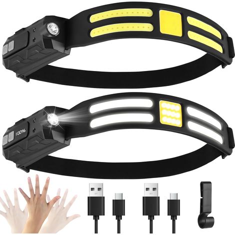 2er-Pack wiederaufladbare LED-Stirnlampen – intelligenter Sensor mit 6 Beleuchtungsmodi – 0,09 kg Akku, digitale Anzeige – leichte Stirnlampen zum Laufen, Camping, Angeln [Energieklasse A] (1/5)
