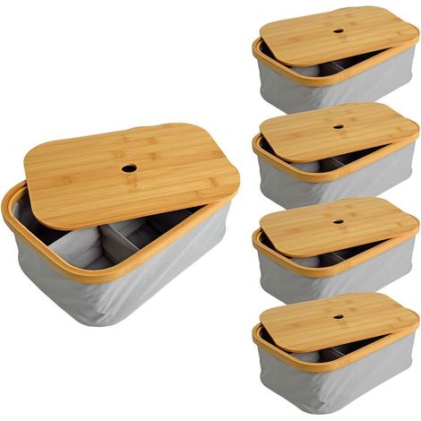 Bambuskorb Aufbewahrungskorb 6fach Unterteilung 5er Set faltbar Aufbewahrungsbox (1/5)