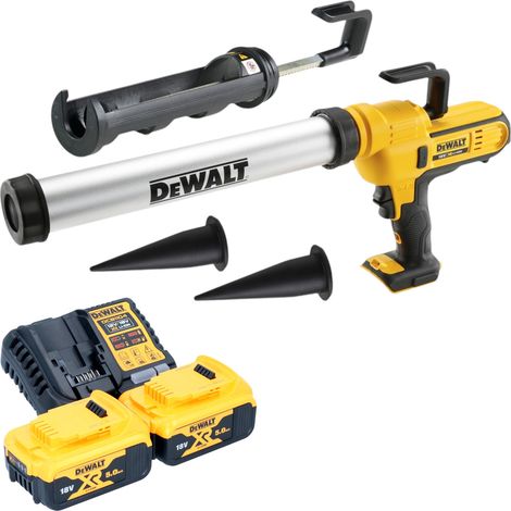Pistola de cartuchos sin cable DeWalt DCE 581 P2K 18 V 310 ml + 2x batería recargable 5,0 Ah + cargador + maletín