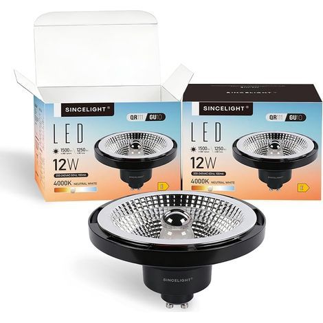Ampoule LED avec Culot GU10, Réflecteur QR111 12W, Spot Professionnel Anti-éblouissement AR111, Angle de Faisceau 45 Degrés, Blanc Neutre 4000K, Pack de 2 (1/5)