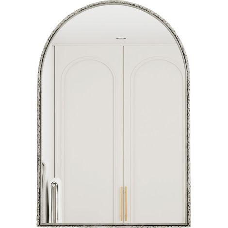 Miroir arqué argent - Miroir mural pour salle de bains, salon, chambre, entrée - Déco murale élégante - Fixation murale (1/5)