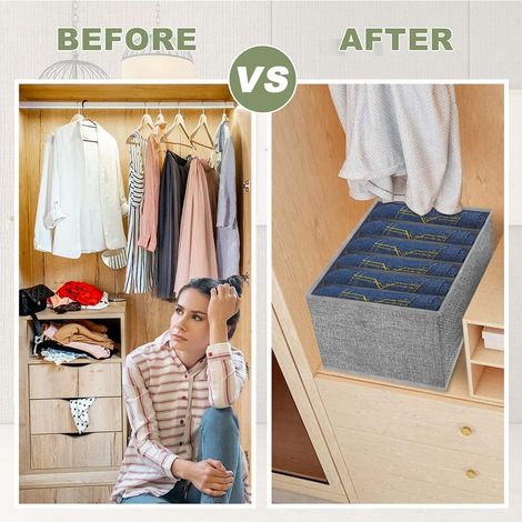 Grande boîte d'habillage, boîte de rangement pliable pour chambre à coucher, vêtements, penderie, t-shirts, pantalons, articles ménagers Spécifications : 402417cm (4 pièces, gris) (1/3)