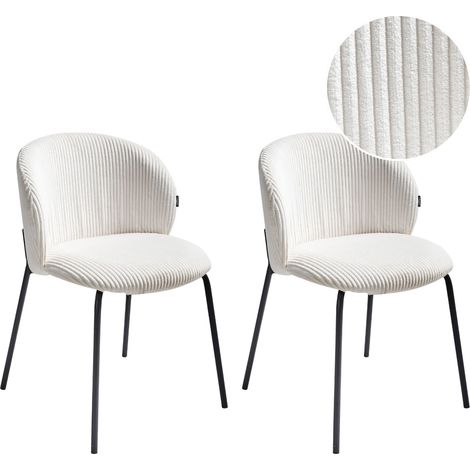 Conjunto de 2 sillas de comedor patas de hierro tapicería de pana con respaldo redondeado blanco crema Miles