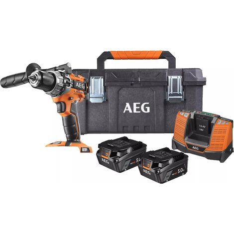 Perceuse visseuse à percussion AEG 18V Li-Ion (2x 5Ah) 65Nm + Toolbox BSB 18C2BL-502TB