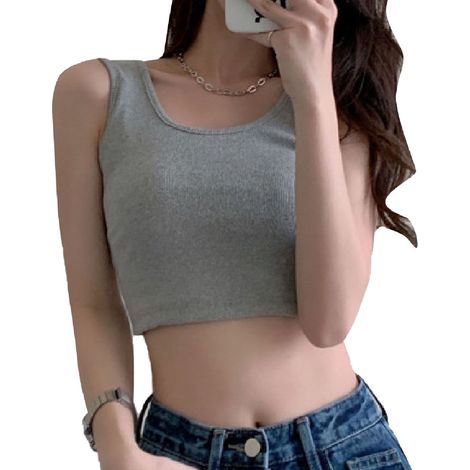 Débardeur femme sport côtelé respirant coupe ajustée sans manches gris L été tenue fitness extérieur shopping (1/5)