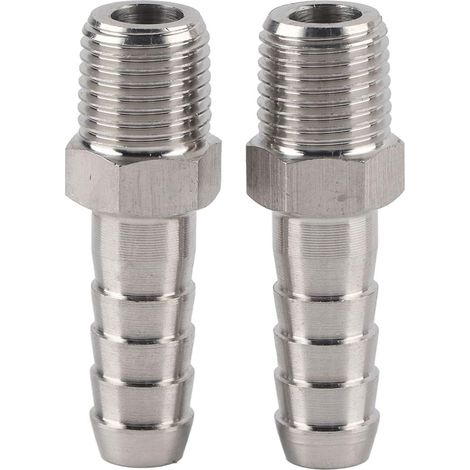 Raccord Cannelé Inox - 2 Pièces - Acier Inoxydable - Filetage BSPT 1/4 pour Air Comprimé - Équipement Pneumatique - 10mm (1/5)