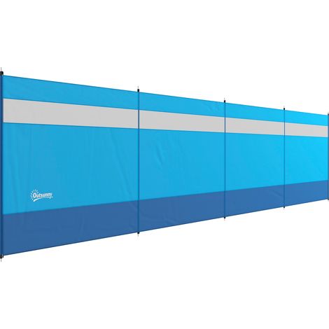 Tragbarer, faltbarer Windschutz für Camping, 725 x 140 cm, blau, mit Tragetasche und Stahlstangen