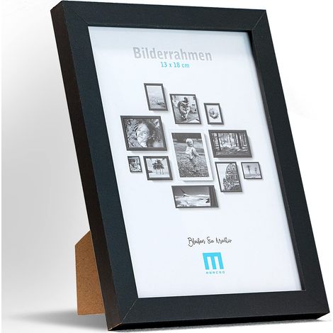 Cadre photo moderne en MDF noir pour photos de 13 x 18 cm avec protection en verre acrylique - Convient pour un support de table et un mur, en format portrait ou paysage. (1/4)