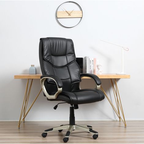 CHICFURN Silla de oficina ergonómica negra 70x58x124 cm, giratoria y basculante (1/5)