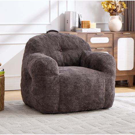 Poltrona pouf in pelliccia sintetica, con braccioli, grigio scuro DESVIAE (1/5)