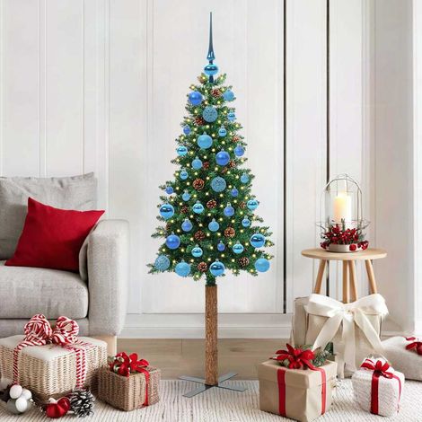 vidaXL Schlanker Weihnachtsbaum mit 150 LEDs mit Ständer Grün 150 cm (1/5)