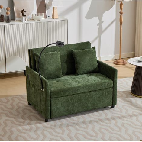Sofá cama individual plegable moderno de tela verde con USB y soporte para tablet OKWISH (1/5)