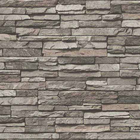 Papiers peints modernes pour la cuisine & salon | Papier peint imitation briques grises | Tapisserie effet pierre blanc & anthracite - 10,05 x 0,53 m (1/5)