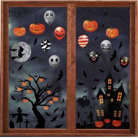 MATERIALE DI ALTA QUALITÀ, STAMPA FRONTE-RETRO: Questi adesivi di Halloween sono realizzati in PVC elettrostatico, sono atossici, senza colla e impermeabili. Gli adesivi aderiscono a finestre o superf (1/4)