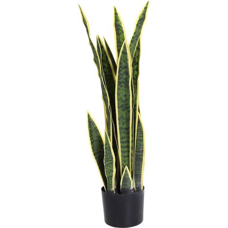 easycomfort sanseveria artificiale pianta finta realistica con vaso, ø15cm x 80cm, verde e giallo (1/5)