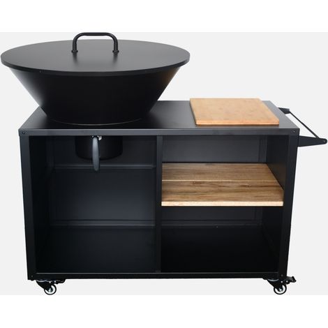 Braciere barbecue su carrello con vano portaoggetti e coperchio, Ø80cm