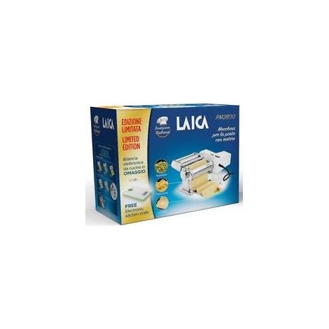 Laica PM2800 Kit Machine à Pâtes Électrique avec Moteur et Balance de Cuisine, Acier Inox, 90W, Largeur de Feuille 150mm, 7 Positions
