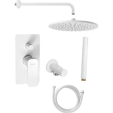 Set de douche à encastrer SPY avec mitigeur à levier, interrupteur réglable, 2 sorties, blanc mat