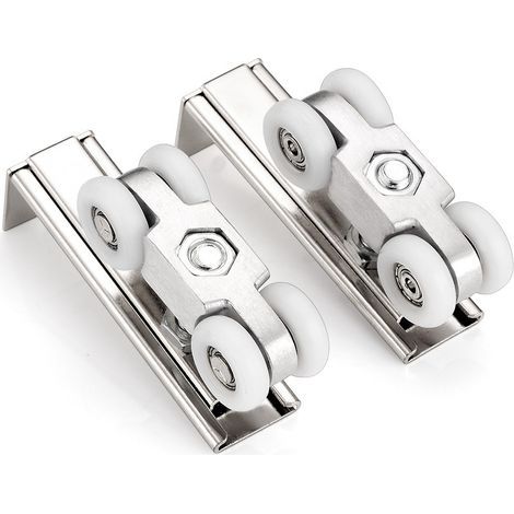 Poulies de porte coulissante en acier inoxydable 2 pièces pour armoires et portes de grange, gain de place, design intérieur élégant (1/5)