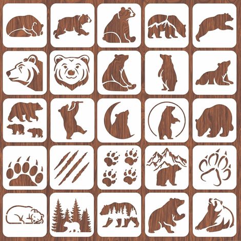 Lot de 25 pochoirs de peinture murale réutilisables en forme de griffe d'ours pour travaux manuels, meubles en bois de ciment, chambre d'enfant, chambre à coucher - 15 x 14 cm (1/5)
