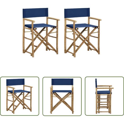 The Living Store Chaises pliables de directeur lot de 2 Bleu Bambou et tissu - Chaise De Jardin - Chaise Pliante - Mobilier De Jardin - Chaises En Bambou - Chaise Extérieure (1/5)