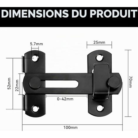 Verrou de Porte Coulissante en Acier Inoxydable Noir Mat, Serrure à Loquet Bascule pour Portes,Fenêtres,Portails et Jardins,avec Vis de Montage,pour Usage Intérieur et Extérieur (1/4)