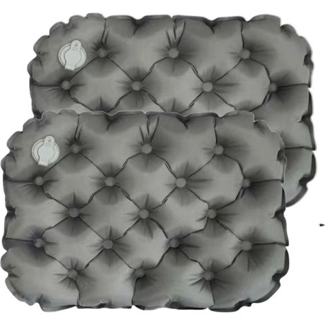 APEX Ensemble de deux coussins de siège gonflables gris et sac de rangement portable, idéal pour le camping et la pêche.