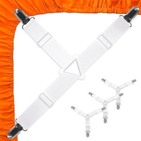 4er Set Bettlakenspanner mit Metallclips, verstellbar bis 63cm