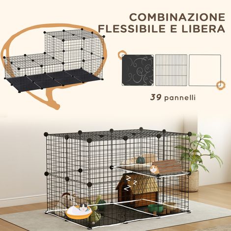 Cage modulaire à plusieurs niveaux pour lapins et cochons d'Inde. avec 3 portes et grillage en acier. noire (1/5)