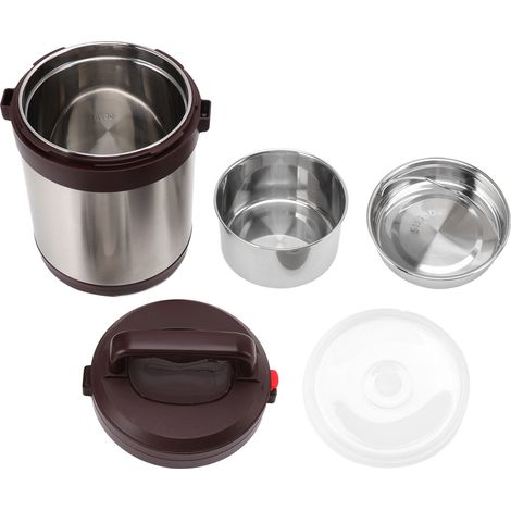 Boîte isotherme alimentaire de 1,6 L en acier inoxydable 304, trois compartiments, idéale pour le déjeuner des étudiants et le travail. Couleur inox. (1/5)