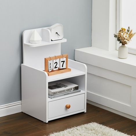 Storage Nightstand Shelf with Drawer, White (1/5)