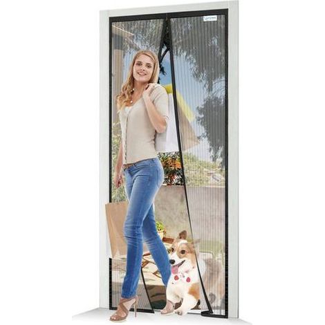 Moustiquaire Magnétique Porte 90x210 cm Noire Rideau Anti-Insectes pour Balcon et Terrasse Installation sans Perçage (1/5)