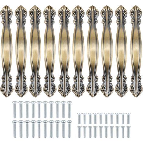 Un ensemble de 10 poignées de porte de meuble en forme d'arc de style vintage-10,9 cm de long (trous de 64 mm) bronze vert (1/5)