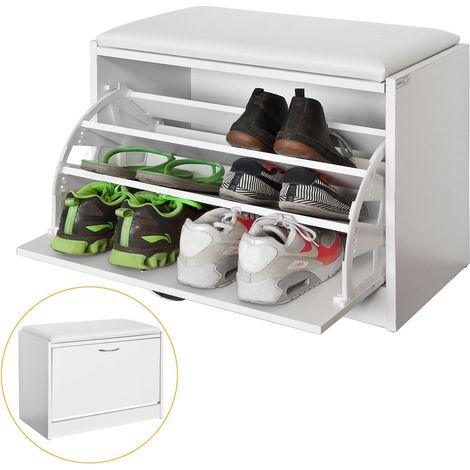 Banco Zapatero, Taburete, Puff Caja, Banco, Estantería para Zapatos, Chifonier Blanco FSR16-W SoBuy ES (1/5)