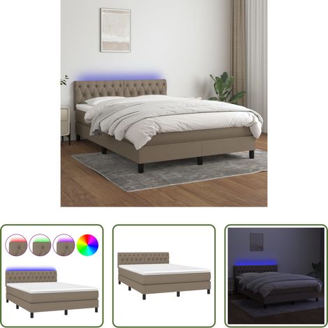 Matratze - Boxspringbett mit Matratze & LED Taupe 140x200 cm Stoff (1/5)