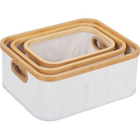 Set de 3 cestas de almacenamiento apilables diseño moderno 40 x 30 x 30 cm de bambú natural 130011689 (1/5)