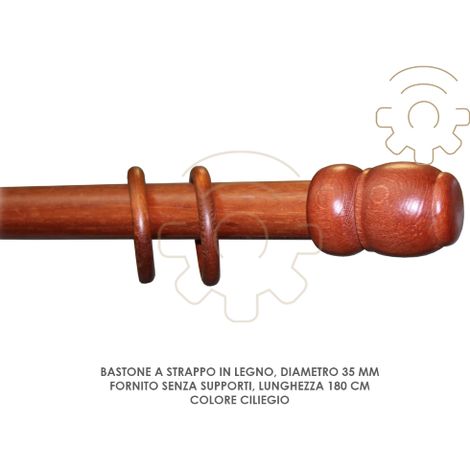 BASTONE LEGNO A STRAPPO D 35 CILIEGIO 180CM S/SUPP.