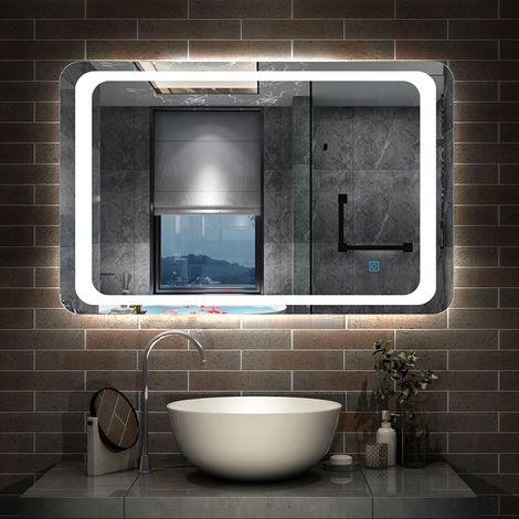 LED Bathroom Mirror with Demister Pad Touch Sensor Wall Mounted IP44 - 900x650 Single Touch