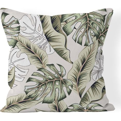 Taies d'oreiller à feuilles tropicales 18x18 pouces Housses de coussin décoratives d'été en feuilles de palmier vertes Lot de 4 (1/5)