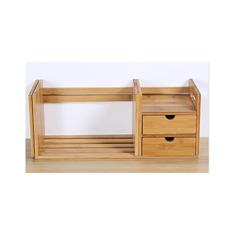 Étagère de bureau extensible en bambou avec 2 tiroirs - K, rangement pratique et design naturel pour espace de travail organisé et esthétique