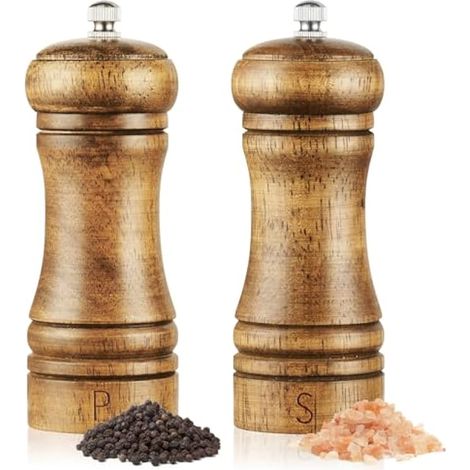 Moulin à sel et poivre, lot de 2 moulins en bois avec brosse, noyau en céramique, réglable et anti-corrosion pour poivre et épices