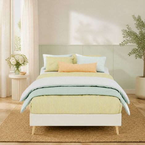MEUBLIV Struttura letto 90x200 cm beige – base bassa in velluto, senza testiera né materasso (1/5)