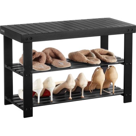 VEVOR Schuhregalbank Schuhbank (703 x 288 x 451 mm), Eingangsbereichsbank aus Bambus, 3-stufiges Schuhregal (130 kg belastbar), für Haustür Flur Wohnzimmer Schlafzimmer Schwarz
