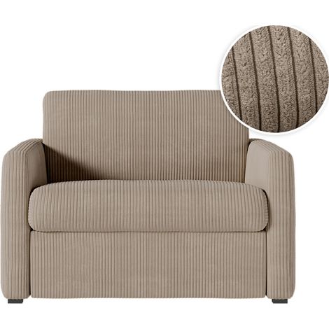 Fauteuil AGATHE convertible express 70x190cm en velours côtelé taupe - Matelas 13cm